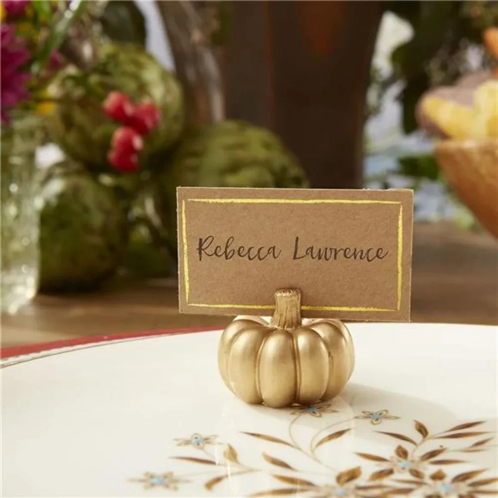 Fall Decor Mini Gold Pumpkin Card Holder -Set of 6, Thanksgiving- Wedding Decor